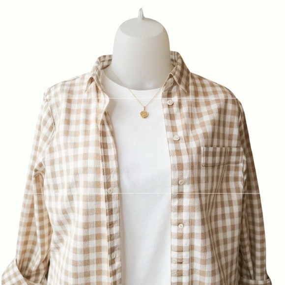 J. Crew Factory Brown and White Checkered Button Down Shirt - Picture 1 of 7